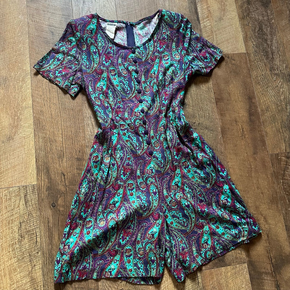 Women's Basic Editions Paisley Romper S Purple Teal vintage